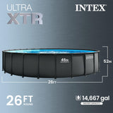 INTEX Ultra XTR 26 ft x 52 in Above Ground Pool Set, Round Swimming Pool with Steel Frame, 2800 GPH Sand Filter Pump, Ladder, Cover, & Ground Cloth