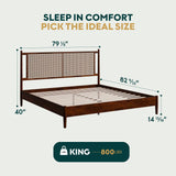 Bme Oliver 15-Inch King Bedframe with Rattan Headboard, Bohemian, Walnut