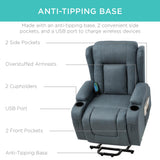 Best Choice Products PU Leather Electric Power Lift Chair, Recliner Massage Chair, Adjustable Furniture for Back, Legs w/ 3 Positions, USB Port, Heat, Cupholders, Easy-to-Reach Side Button - Blue