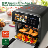 MIRASTON 10QT Air Fryer Toaster Oven Combo with 10 Presets, Family Size Compact Oven for Roasting Whole Chicken/Double Cooking