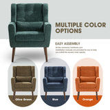 cinkehome Accent Arm Chairs for Living Room, Chenille Upholstered Mordern Armchair, Comfy Soft Padded Lounge Chair in Small Spaces, Bedroom, Pillow, Solid Wood Leg, Blackish Green