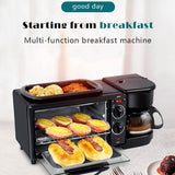 3-in-1 Electric Breakfast Station With 2l Cooking Pot, 9l Baking Area, Coffee Maker, 100-230°c Temperature Control & 30-min Timer, Ideal For Kitchen Use (black) Black