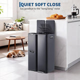 Triple Compartment Stainless Steel Trash and Recycling Bin Combo,16 Gallon,Removable Inner Buckets,Collapsible Foot Pedal,Indoor Use for Kitchen Home Office
