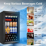 Tylza Beverage Refrigerator Cooler, 130 Cans 3.22 Cu.Ft Small Refrigerator with Low-E Glass Door, Lock, 17-Inch Beer Fridge for Drinks, Black