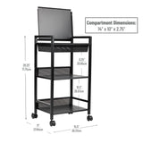 Mind Reader Cart with Covered Compartment, Office Organizer, Storage, 3-Tier, Office, Metal, 15.5" L x 11" W x 28.25" H, Black