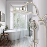Hibbent All Metal CUPC Certified Shower Head, 10'' High Pressure Rainfall Shower Head, Handheld Showerhead Combo, 12'' Adjustable Extension Arm, 10 Sprays, 71'' Hose, Showerhead Holder, Brushed Nickel