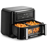 Elite Gourmet Dual Zone Air Fryer Oven 11QT, Dual Basket Air Fryer with Divider, Sync Finish & Sync Cook, PFAS Free Nonstick, 10 Presets, Air Fry Bake Roast Broil Toast Dehydrate, 1600W Black