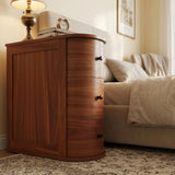 Mid-Century Modern Nightstand, Wood Night Stand with 3 Storage Drawers, Curved Bedside Table for Small Spaces, Bedroom, Living Room, Walnut