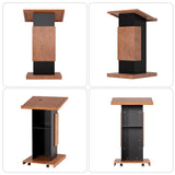 Podium Stand with Lockable Wheels,Wood Lectern,15MM Particle Board,Church Pulpit with Storage, Mic Stand Space,Wooden Podium for Restaurants,Churches,Seminars and Schools (Original)