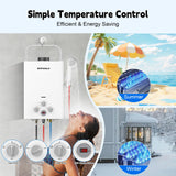 Syfuulv Propane Tankless Water Heater Outdoor, 1.58 GPM Portable Water Heater Instant Hot, 41,000 BTU, LED Digital Display, Overheating Protection, Camping, RV, Cabin, Barn, White 6L
