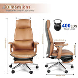 FurniBaron Ergonomic Genuine Leather Office Chair with Footrest 400lbs