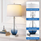 WIHTU 27" Navy Blue Bedside Desk Lamps for Nightstand Decorations, Table Lamps Set of 2 with Touch Control, 3-Way Dimmable Modern Glass Table lamp with USB C and A Charging Ports (LED Bulbs Included)