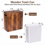 iEGrow 3 Gallon Wooden Trash Can with Lid, Waste Basket with Liner Acacia