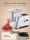 Meat Grinder Heavy Duty, 3000W MAX, 5 in1 Meat Grinder for Home with Stainless Steel Sausage Stuffer Tubes(2 Sizes), Kubbe Maker & Burger/Slider Maker, Storage Box