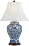 Barnes and Ivy Shonna Traditional Asian Chinese Ginger Jar 3-Way Table Lamps with Table Top Dimmer 27" Tall Blue Porcelain White Shade for Living Room Bedroom House Bedside Nightstand Home Office