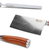 SUNLONG Meat Cleaver 7 inch Chinese Vegetable Cleaver -Japanese Hammered Damascus Steel-Bloodwood Handle