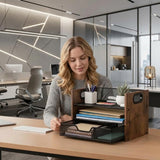Boershun Wood Desk Organizer - 3-Tier Desktop File Organizer with Drawer, Wooden Paper Tray, Office Desk Organzier and Accessories for Papers, Mail, Notebooks, Stationery