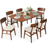 7-Piece Wooden Dining Room Table Set, Mid-Century Modern, Kitchen Table w/ 6 Chairs