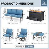 MFSTUDIO 8 Piece Metal Patio Furniture Set with Fire Pit Table, Denim Blue