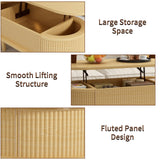Fluted Lift Top Coffee Table, Oval MDF Center Table with Hidden Compartment