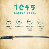 HMS Japanese Samurai Katana and Wakizashi Daisho Combo Set, Warrior and House Tsuba, Hand Forged Heat Tempered, 1045 Carbon Steel, Black Wooden Scabbard