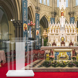 Mecpramy Church Pulpit with Wheels,Church Podium with Led Light,Acrylic Church Podium with Rollers& Vertical Reading Platform, 46”Elegant Transparent Lecterns for Churches Entrance, Classroom