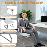 Sidanli Desk Chair No Wheels, Leather Guest Chair with Mid Back Ergonomic Support & Sled Base for Office Reception Conference Room, 2 Pack, White