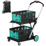 Yenntrss 8-in-1 Collapsible Shopping Cart, 350 lbs Capacity Grocery Cart on Wheels, Foldable Shopping Cart with 2 Storage Crates, Blue