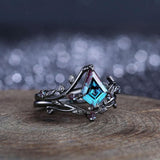 Kite Cut Alexandrite ring set women Vintage wedding ring set for women