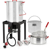 Aprafie 30Qt Turkey Deep Fryer &10Qt Fish Fryer Kit Aluminum Seafood Crawfish Boiler Pot，38000 BTU Outdoor Propane Stove Burner Stand for 20 Lb Turkey