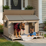 Extra Large Outdoor Wooden Dog House for 2 Dogs, Weatherproof Kennel