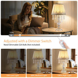MOOONICHE Crystal Bedside Table Lamp, Dimmable Table Lamp Set of 2 with Ruched Fabric Lampshade, Elegant Plug-in Chandelier Nightstand Lamp for Living Room Girls Room, W 12.6" X H 22.8"