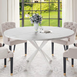 Round Dining Table for 4-6 Person, Round Kitchen Table with Wood Top, Circle Dinner Pedestal Tables with Metal Legs