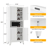 YAUWOH 69" Tall Metal Pantry Cabinet with Microwave Shelf,Microwave Storage Cabinet with 4 Doors & 3 Adjustable Shelves,Metal Cabinet with Storage for Kitchen Dining Room Living Room(1PC,White)