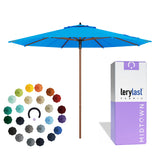 Midtown Umbrellas The Wooden 10 Feet Patio Umbrella With Terylast Cobalt (Blue) Polyester Fabric - Aluminum Frame Market Umbrella For Backyard, Deck, Garden, Pool - Wooden Pole