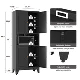 YAUWOH 69" Tall Metal Pantry Cabinet with Microwave Shelf,Microwave Storage Cabinet with 4 Doors & 3 Adjustable Shelves,Metal Cabinet with Storage for Kitchen Dining Room Living Room(1PC,Black)