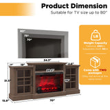 LUXOAK 70" Farmhouse TV Stand with 28" Fireplace, Rustic Brown