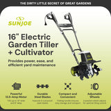 Sun Joe Electric Garden Tiller and Cultivator, Steel Tines, 13.5 Amp, 16 Inch, Black - Heavy Duty Gardening Machine