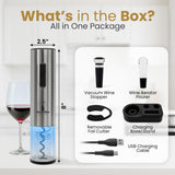 GrapeVibeEssentials 5-in-1 Electric Wine Opener gift Set – Rechargeable Automatic Wine Bottle Opener with Charging Base, Foil Cutter, Aerator Pourer & Vacuum Stoppers