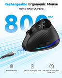 AOC Ergonomic Mouse, 2.4GHz Wireless Bluetooth Vertical Mouse, Rechargeable