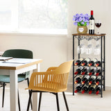 Wine Rack Freestanding Floor, Rustic Wine Holder Stand with Wine Storage and Bottle Shelf, 16 Bottles Floor Wine Rack Shelf OYEAL