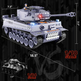 DBshoot 1/18 Remote Control Tank, German Tiger - Gray RC Tank Thats Shoots BBS, 60 Minute Playing Time, Smoke, Sound, LED Lights, Excellent Gift for Kids and Adults