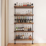 Woskar 5-Tier Wall Mounted Wine Rack, Floating Bar Shelves, Liquor Bottle Shelf Display, Rustic Industrial Bar Shelf (23.6" W x 79" H)