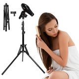FLOCURE Hair Dryer Stand Holder Hands Free - Adjustable Blow Dryer Stand with Universal Non-Slip Clip & Sturdy Tripod Base for Home Styling, Elderly & Pet, Hair Dryer Holder with 180 Deg Rotation