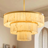CEENWE D34.3 Round Alabaster Chandelier, 3-Tier Brass Marble High Ceiling Chandeliers, Modern Dining Room Chandeliers Living Room Light for Entryways, Foyer, Stair, Kitchen Gold(Include Bulbs)