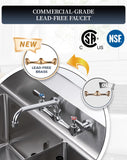Phivan NSF/ANSI 61 Certified 8" Lead-Free Commercial Sink Faucet Wall Mount, 3 Compartment Sink Faucet with 8" Swivel Spout & Ceramic Valve for Kitchen/Restaurant/Laundry/Utility Sinks, 2 Hole