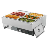 VEVOR Commercial Food Warmer, 1500W Electric Stainless Steel Steam Food Warming with Lid, Fast Heating Countertop Buffet Bain Marie with Six 1/3 Size Food Pans, for Catering, Restaurant and Party