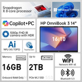 HP OmniBook 14" 2K Touchscreen Next Gen AI Laptop, 16GB RAM, 2TB SSD