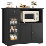 HORSTORS Microwave Cabinet, Kitchen Storage Cabinet with 3 Doors and 1 Drawer, Buffet Sideboard with Adjustable Shelves, Microwave Stand for Kitchen, Dining Room, Black