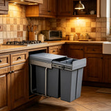 Slim Double-Lid Pull-Out Trash Can for Narrow Kitchen Cabinets - Dual-Bucket Design, Odor Control, Space-Saving Storage (10.23 x 18.89 x 16.73 in)